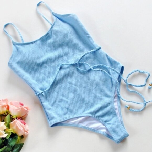 BRAIDED BELTED RIBBED ONE PIECE SWIMSUIT - Picture 4 of 8